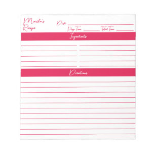 Modern Script Cherry Red Personalised Recipes Notepad