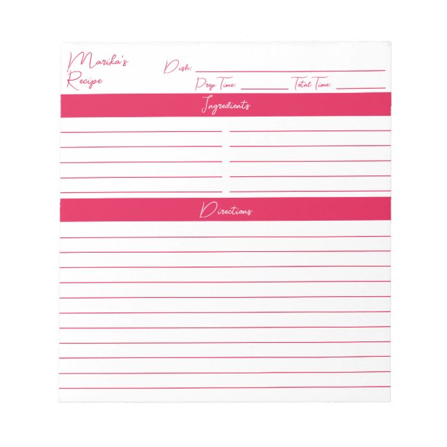 Modern Script Cherry Red Personalised Recipes Notepad (Front)