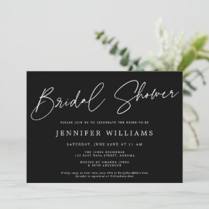 Modern Script Chic Black + White Bridal Shower Invitation