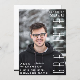 Modern Script Chic Guy Photo Trendy Graduation Invitation