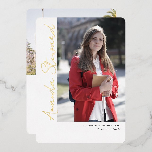 Modern Script Chic Photo Graduation Announcement  (Front/Back)
