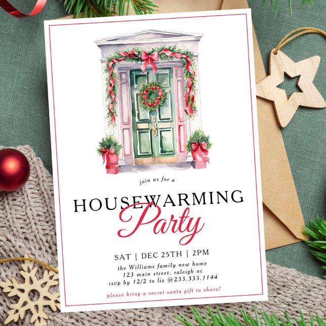 Modern Script Christmas Door Housewarming Party Invitation (Creator Uploaded)