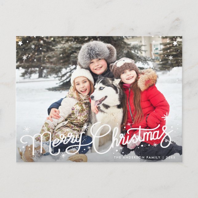 modern script christmas family greeting postcard (Front)