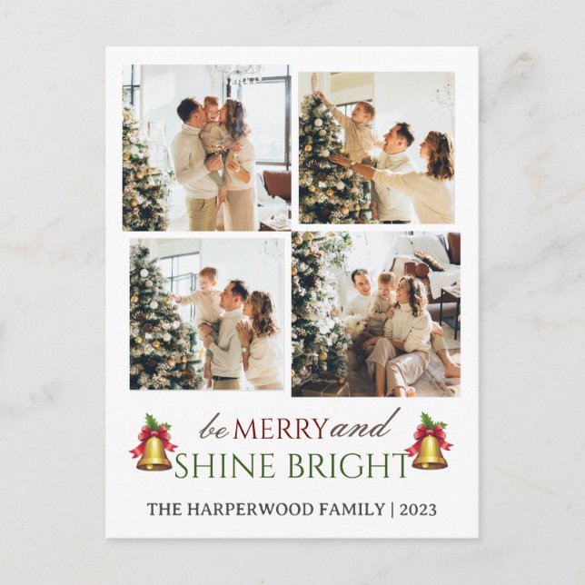  Modern Script Christmas Family Photo Collage Holiday Postcard (Front)