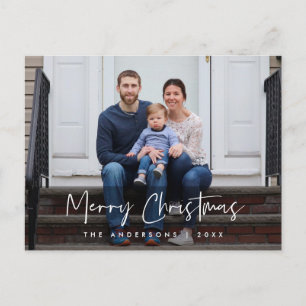 Modern Script, Christmas Family Photo Greeting Postcard