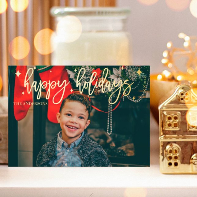Modern Script Christmas Gold Foil Photo Holiday (Creator Uploaded)