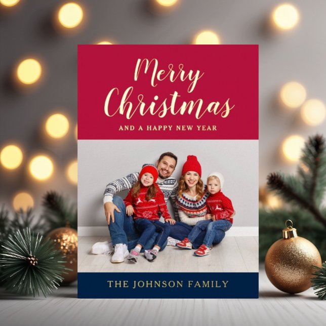 Modern Script Christmas Photo Gold Foil Holiday Card (Modern Script Christmas Photo Gold Foil Holiday Card)
