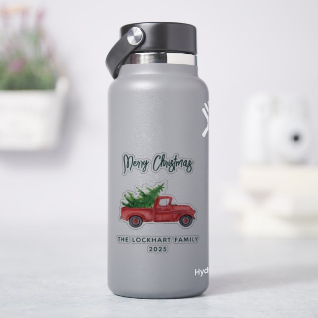 Modern Script Christmas Red Truck Holiday (HydroFlask)