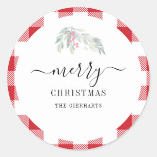 Modern Script Christmas Watercolor Botanicals Classic Round Sticker