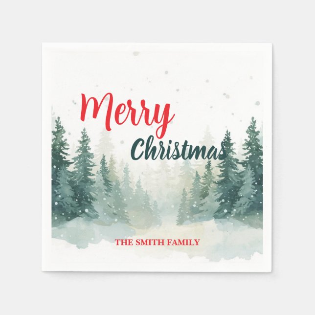 Modern Script Christmas Xmas winter pine tree fore Napkin (Front)