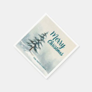 Modern Script Christmas Xmas winter pine tree fore Napkin