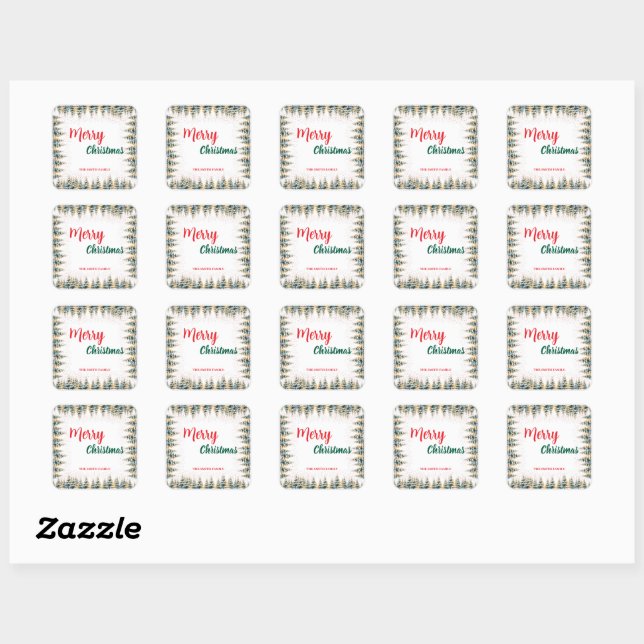 Modern Script Christmas Xmas winter pine tree fore Square Sticker (Sheet)