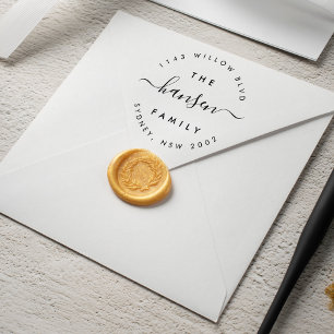 Modern Script Circular Family Name Return Address Rubber Stamp