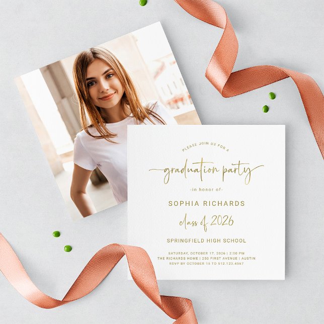 Modern Script Class of 2025 Photo Graduation Party Invitation (Creator Uploaded)
