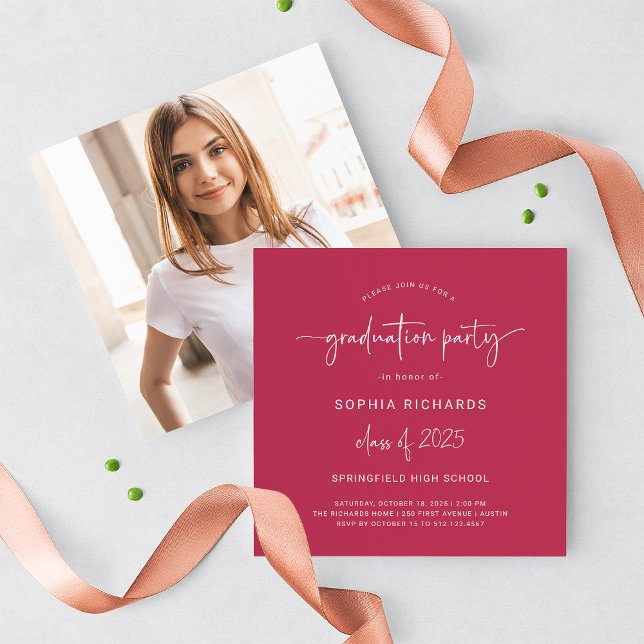 Modern Script Class of 2025 Photo Graduation Party Invitation (Creator Uploaded)