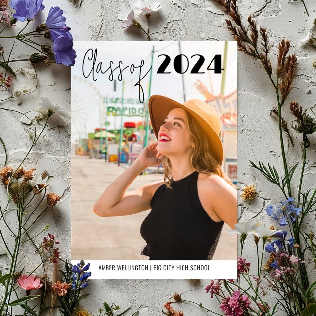 Modern Script Class of Simple Photo Graduation Invitation (Creator Uploaded)