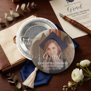 Modern Script Classic Photo Graduate Commencement 3 Cm Round Badge