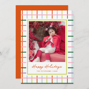 Modern Script Colorful Grid Happy Holidays Photo Holiday Card