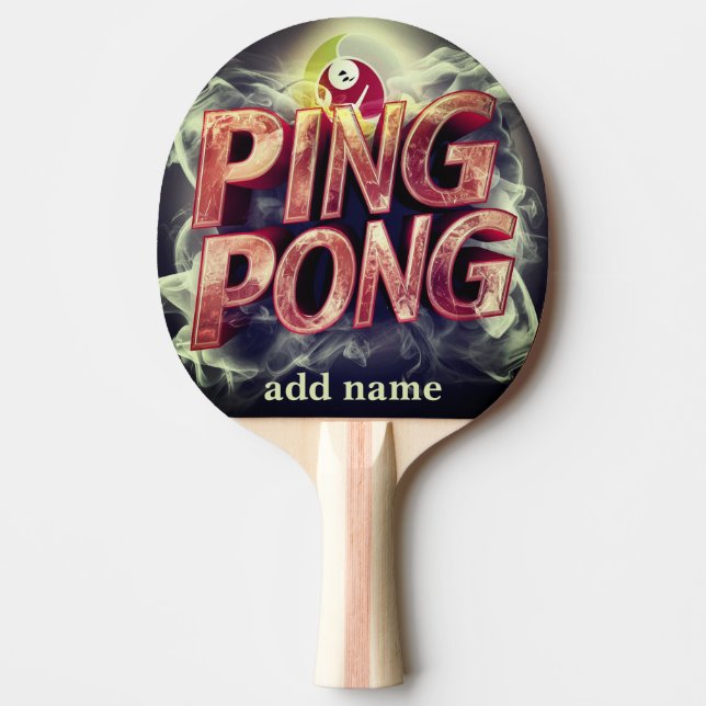 modern script colour monogrammed text name  ping pong paddle (Front)