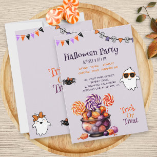 Modern Script Colourful Candy Kids Halloween Party Invitation