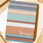 Modern Script Colourful Stripe iPad Pro Cover<br><div class="desc">Your personal devices are a great way to express your own personal style. Why not have a custom iPad cover that is modern, cute and bright. Classic stripes with oranges, blues, whites and teal green are simple and clean. Personalised and trendy, this iPad will be easy for you to make...</div>