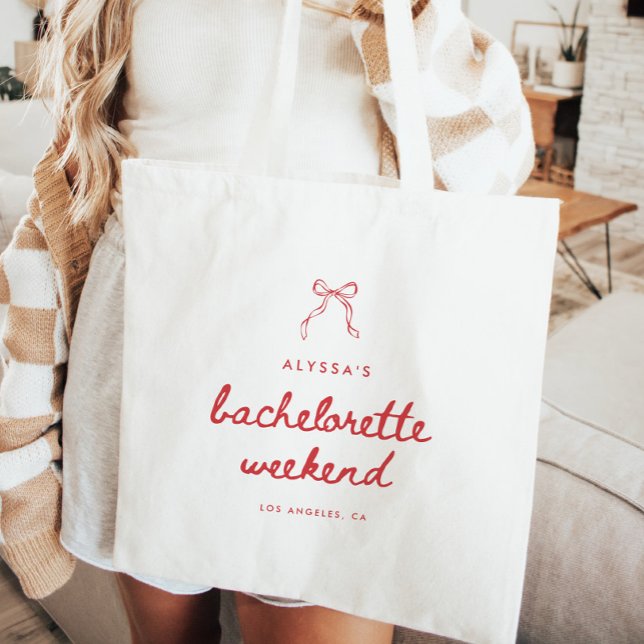 Modern Script Coquette Bow Bachelorette Weekend Tote Bag (Creator Uploaded)