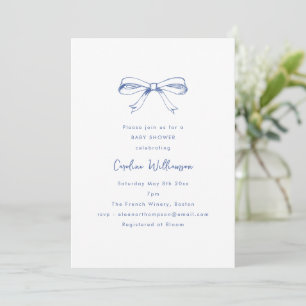 Modern Script Coquette Bow Blue Baby Shower Invitation