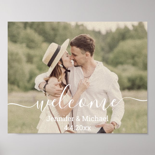  modern script country wedding photo welcome sign (Front)