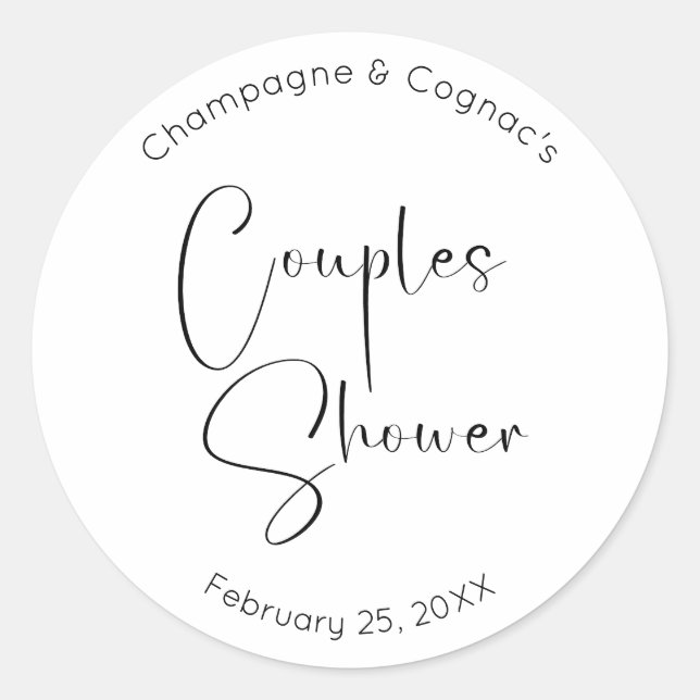 Modern Script Couples Shower Classic Round Sticker (Front)