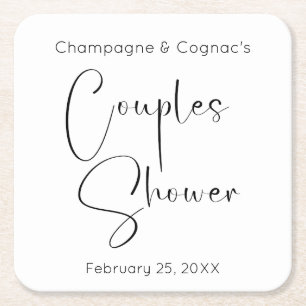 Modern Script Couples Shower Square Paper Coaster