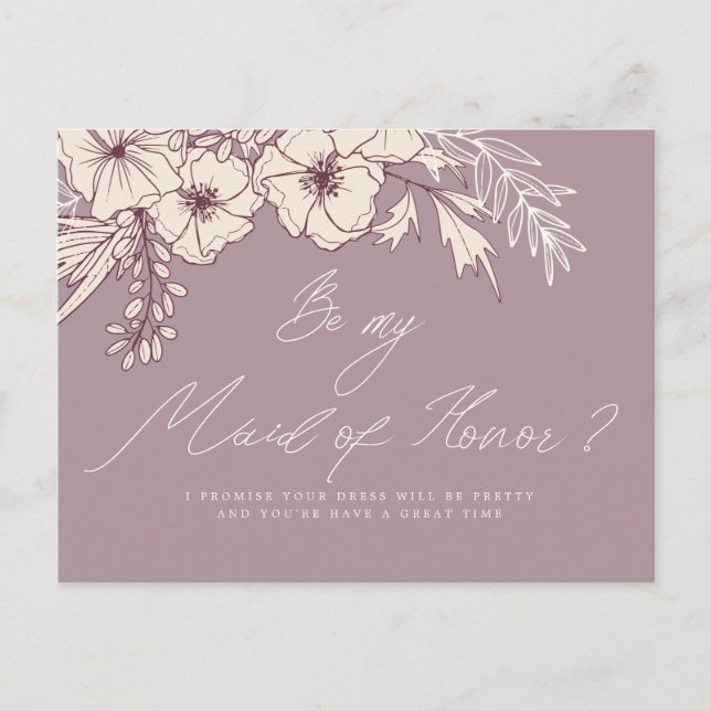 Modern Script Creme Floral Maid of Honour Postcard (Front)