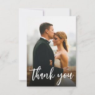 Modern Script Custom 2 Wedding Photos Thank You Card