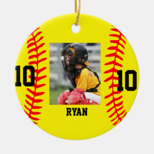 Modern Script Custom Baseball Photo Christmas  Ceramic Tree Decoration