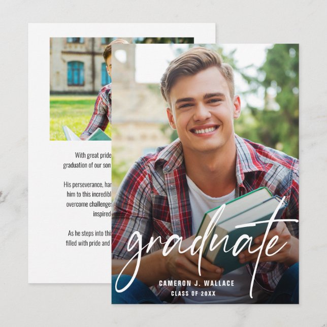 Modern Script Custom Graduate Photos Graduation Announcement (Front/Back)