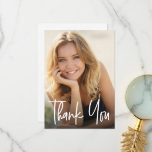 Modern Script Custom Graduate Photos Graduation Thank You Card