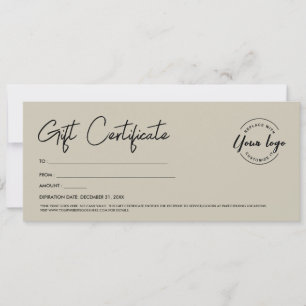 Modern Script Custom Logo Gift Certificate beige Invitation