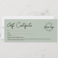 Modern Script Custom Logo Gift Certificate Green