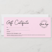 Modern Script Custom Logo Gift Certificate Pink