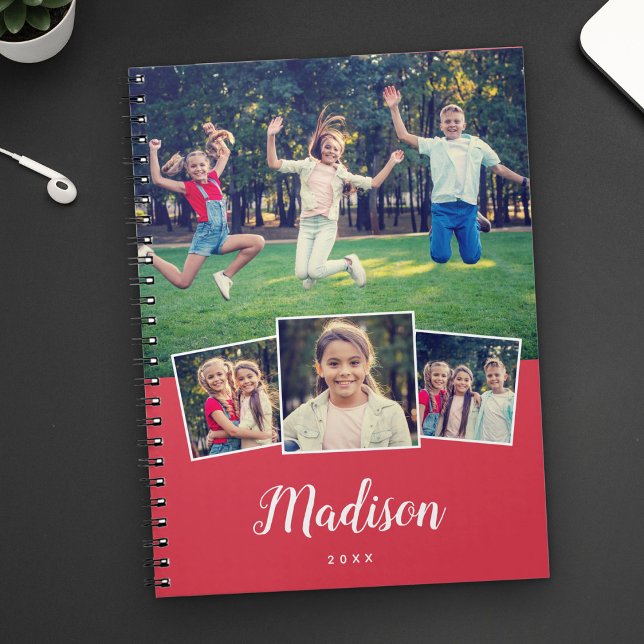 Modern Script Custom Name Cool 4 Photo Collage Notebook (Creator Uploaded)