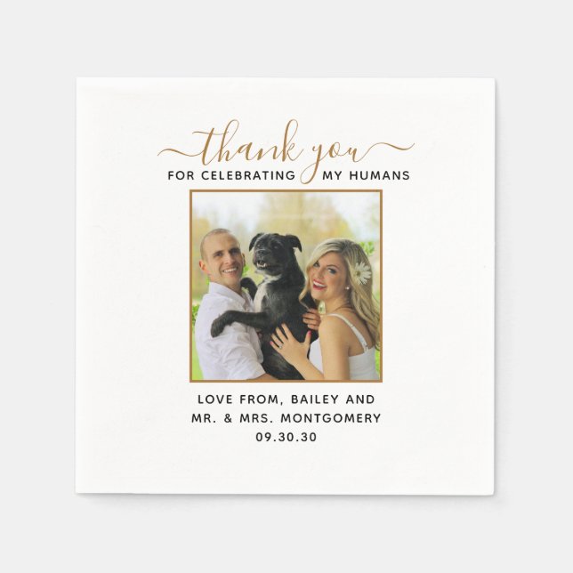 Modern Script Custom Pet Wedding Photo Napkin (Front)