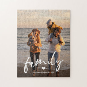 Modern Script Custom Photo Family Name Jigsaw Puzzle
