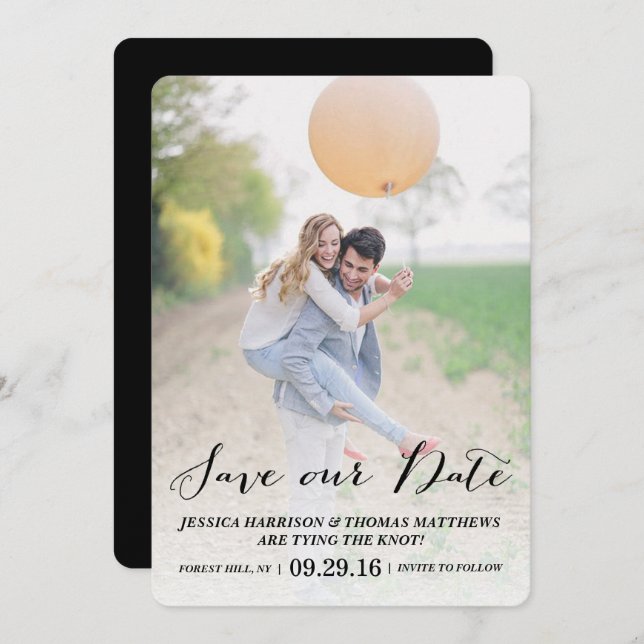 Modern Script | Custom Photo Save Our Date Save The Date (Front/Back)