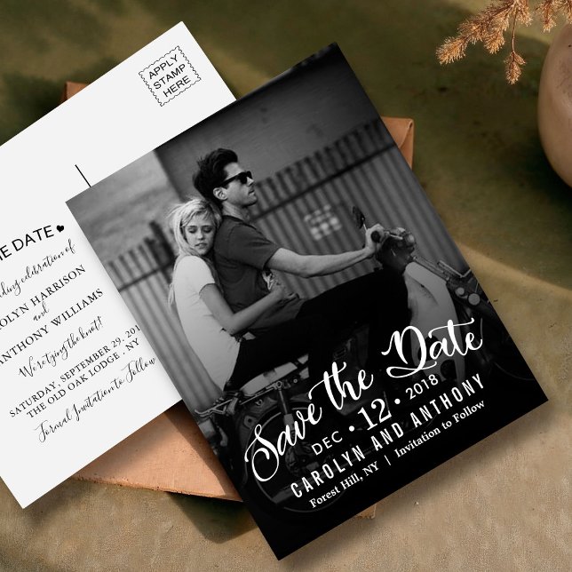 Modern Script | Custom Photo Save The Date Announcement Postcard (Creator Uploaded)