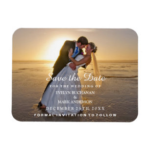 Modern Script Custom Photo Save The Date Magnet