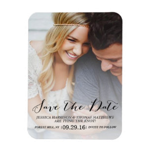 Modern Script   Custom Photo Save The Date Magnet