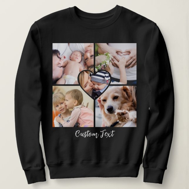 Modern Script Custom Text with Photo Collage Heart Sweatshirt (Design Front)