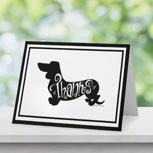Modern Script Dachshund Black White Blank Folded Thank You Card (Creator Uploaded)