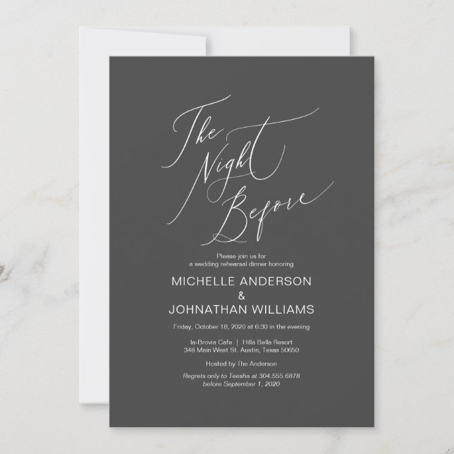 Modern Script, Dark Grey, Wedding Rehearsal Dinner Invitation (Front)