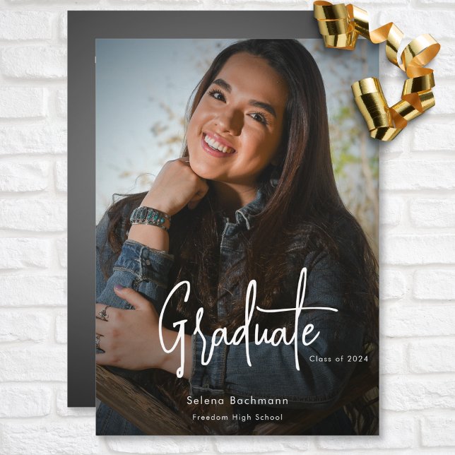 Modern Script Darkened Photo Graduation Party Invitation (Modern Script Darkened Photo Graduation Party Invitation)