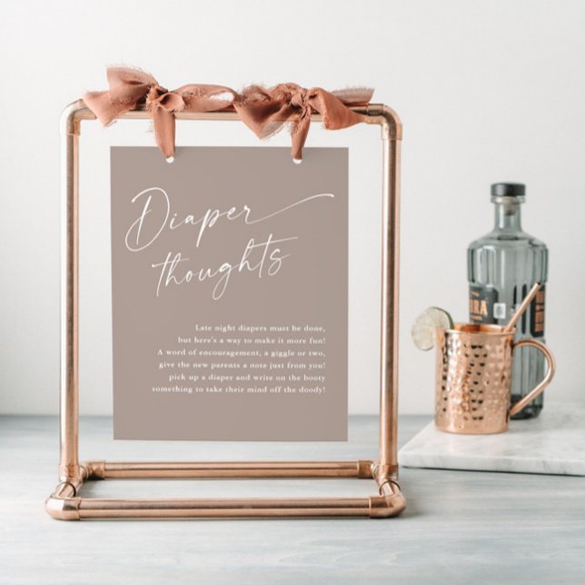 Modern Script Diaper Thoughts Neutral Baby Shower Poster (Modern script diaper thoughts gender neutral boho baby shower sign.)